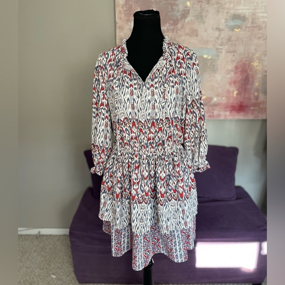 Dex Dresses & Skirts - Dex Smocked Tiered Long Sleeve Mini Dress Red, Blue,‎ White Size L NWT